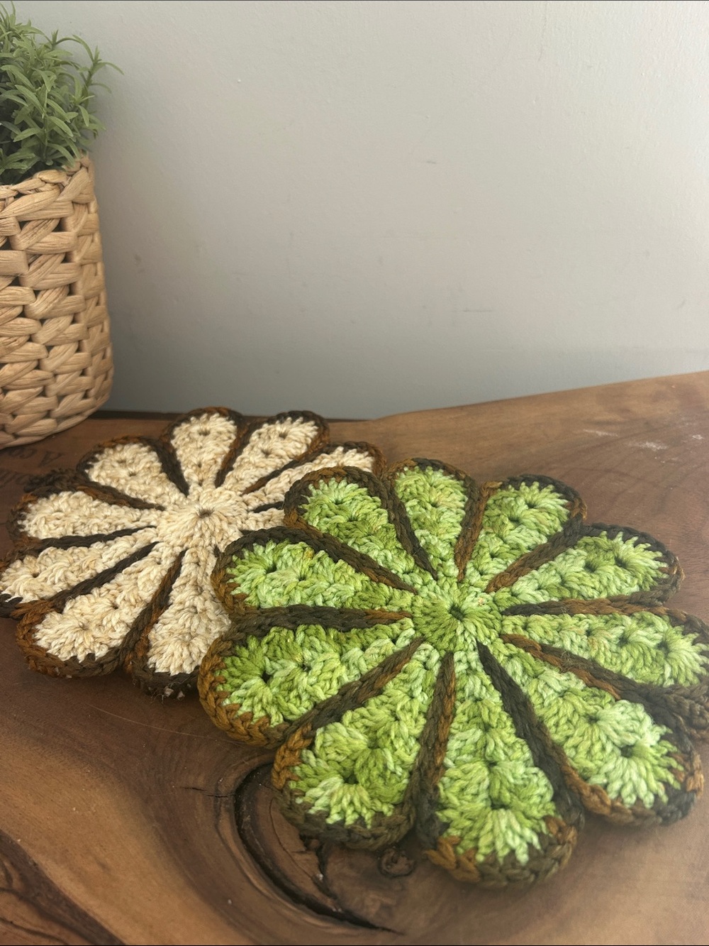 Handmade Crochet Flower Pot Holders Trivets Set of 2 Daisy New